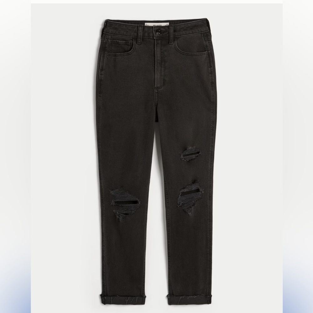 NWT HOLLISTER CURVY ULTRA HIGH-RISE RIPPED BLACK MOM JEANS